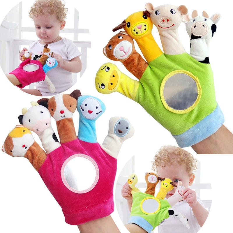 Fidtoy Animal Finger Puppet Gloves for Kids – 2-Pack Flannel Hand Puppet Set with 10 Plush Animals for Storytelling, Parent-Child Interaction, and Sensory Play