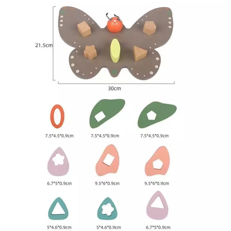 Wooden Butterfly Shape Matching- Fine motor skills toys