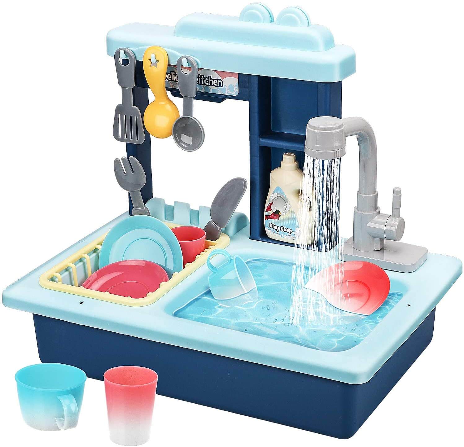 Évier de cuisine Fidtoy avec robinet et accessoires pour enfants