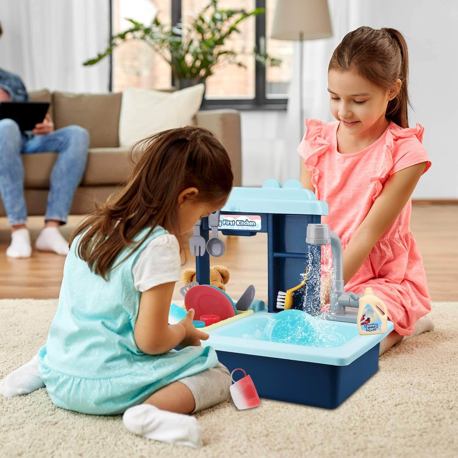 Évier de cuisine Fidtoy avec robinet et accessoires pour enfants
