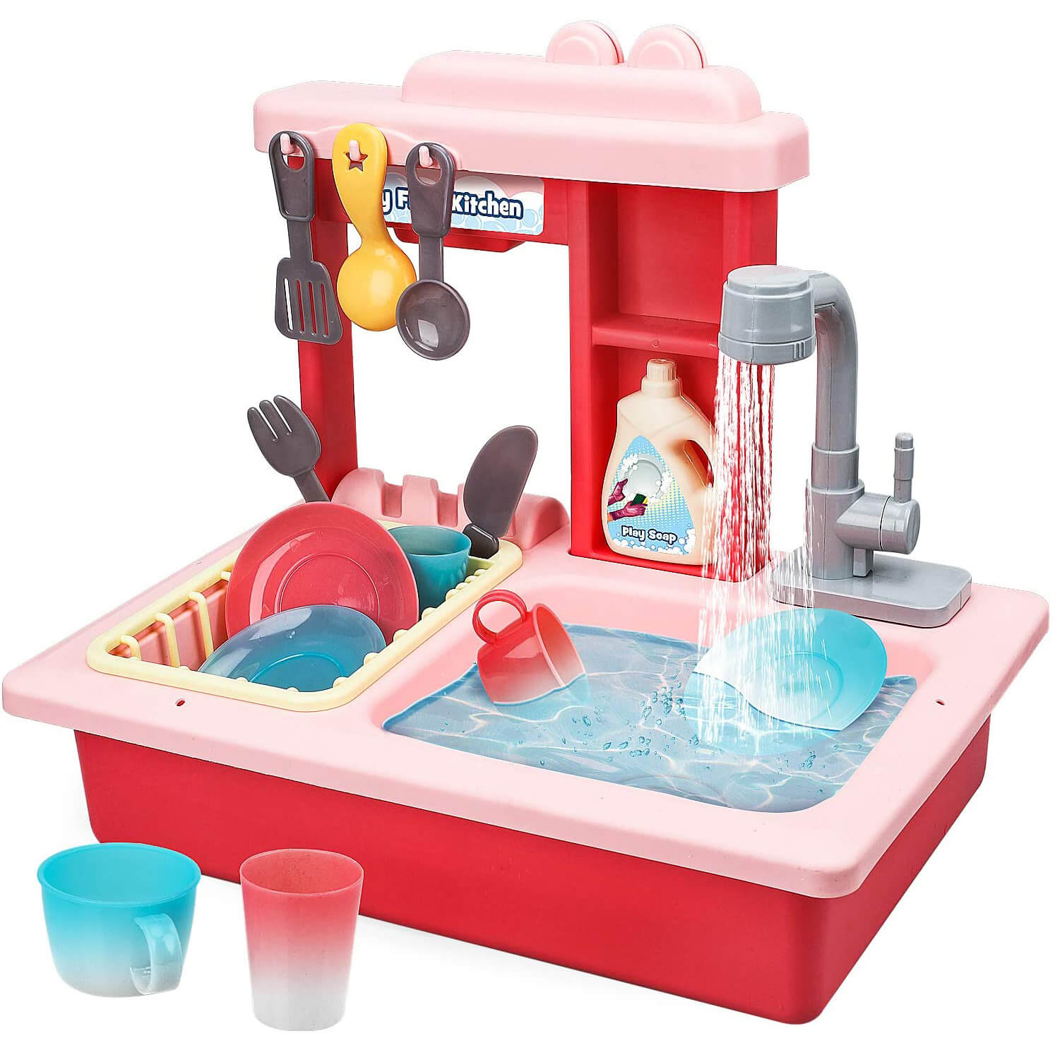 Évier de cuisine Fidtoy avec robinet et accessoires pour enfants