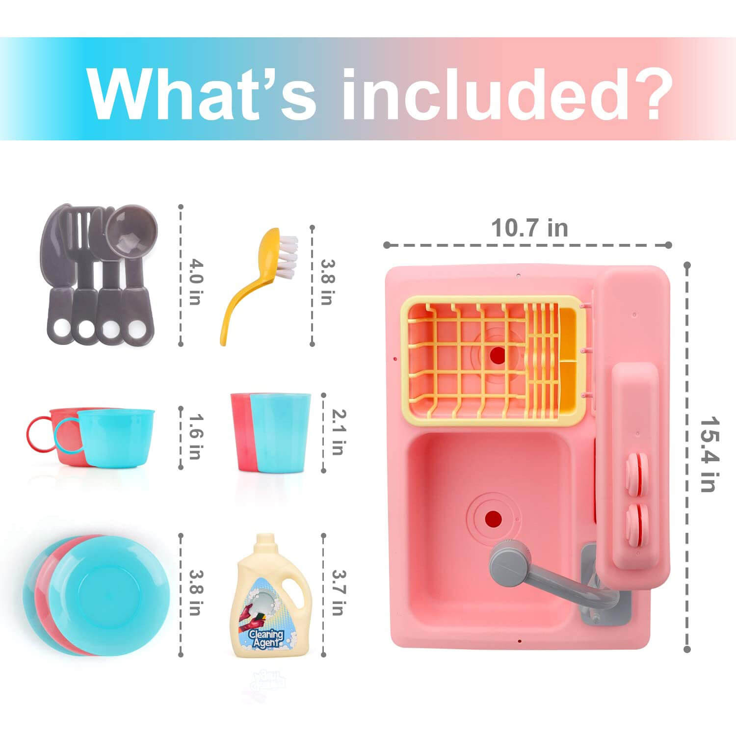 Évier de cuisine Fidtoy avec robinet et accessoires pour enfants