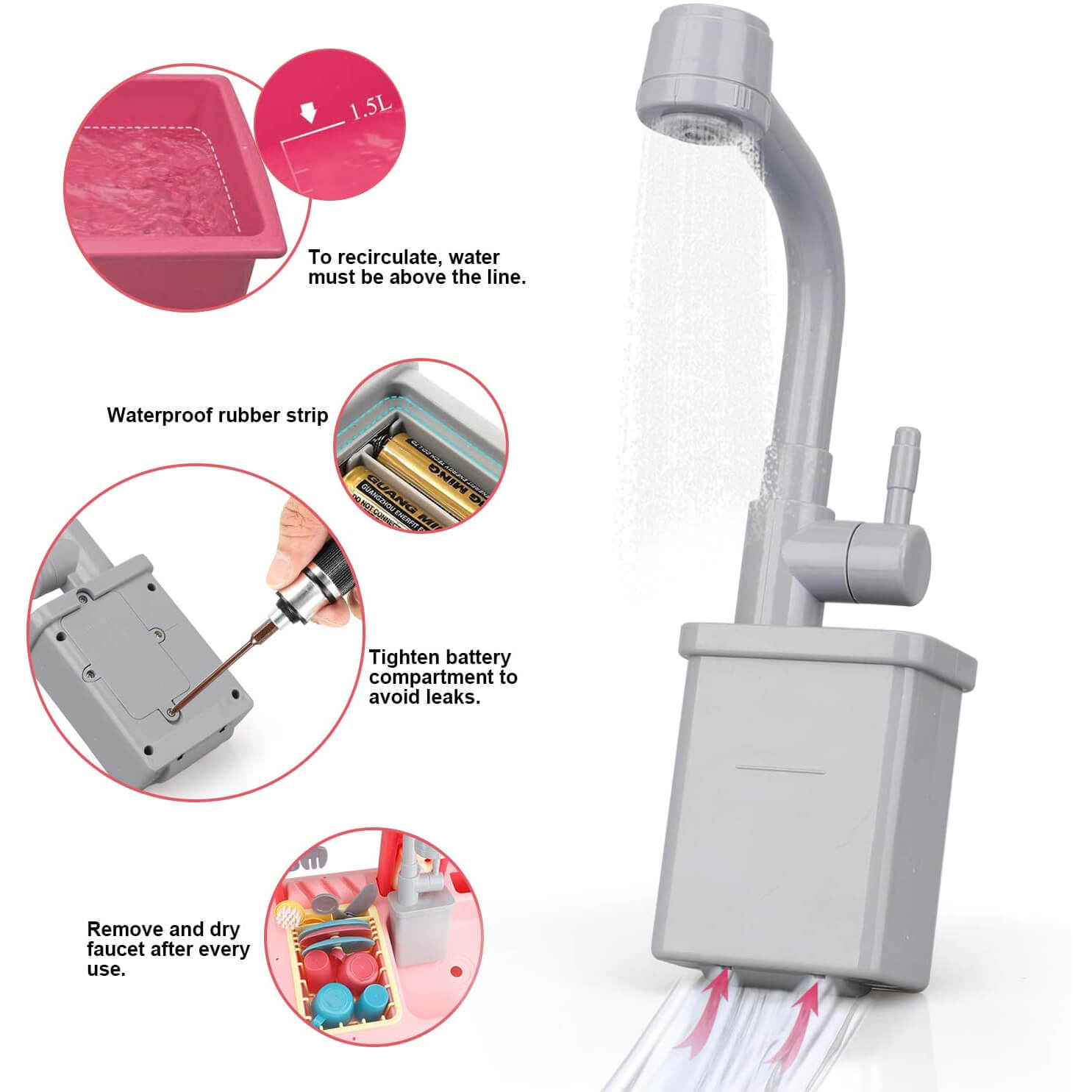 Évier de cuisine Fidtoy avec robinet et accessoires pour enfants