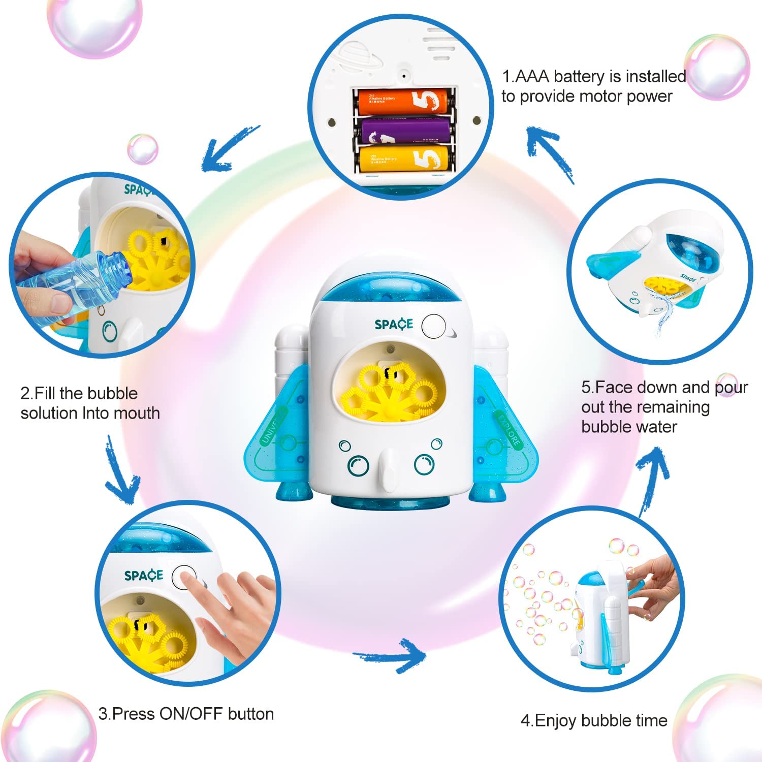 Machine à bulles Rocket Fidtoy pour enfants avec musique et lumières