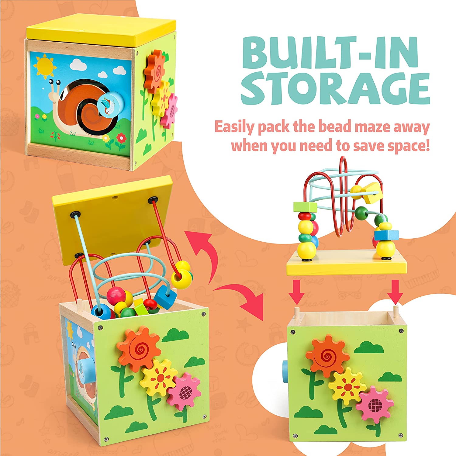 Cubo de actividades de madera Fidtoy, juguete educativo multiactividad
