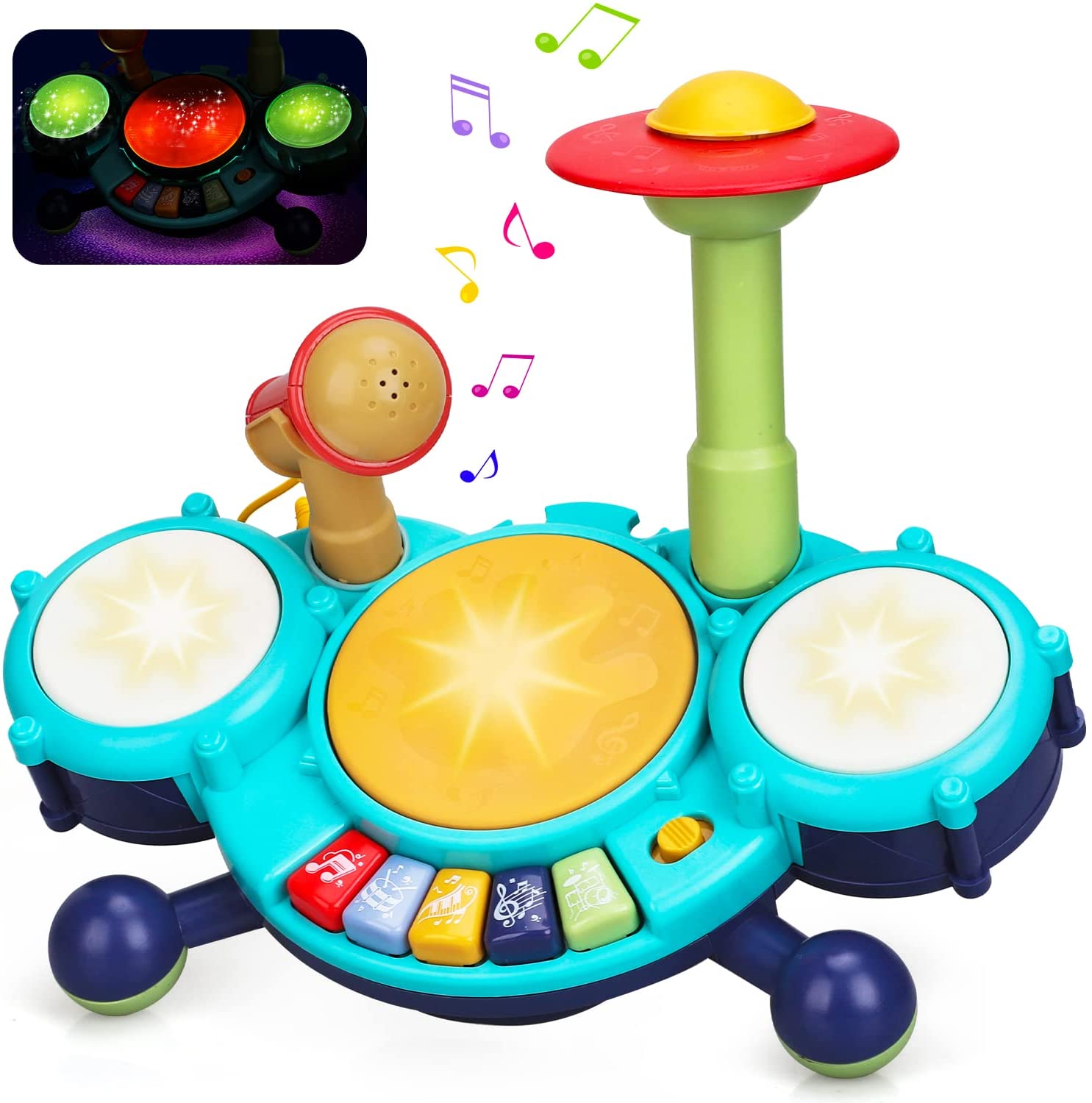 Fidtoy 5 in 1 Musical Drum Set Toy for Toddlers 1-3 Early Learning Instrument