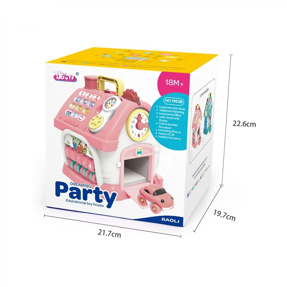 Fidtoy Dreaming Party Maison Musicale Jouet d'Éveil Musical 8-en-1 pour Tout-Petits avec Piano, Horloge, Téléphone, Fenêtres Animaux, Voiture, Formes et Chiffres