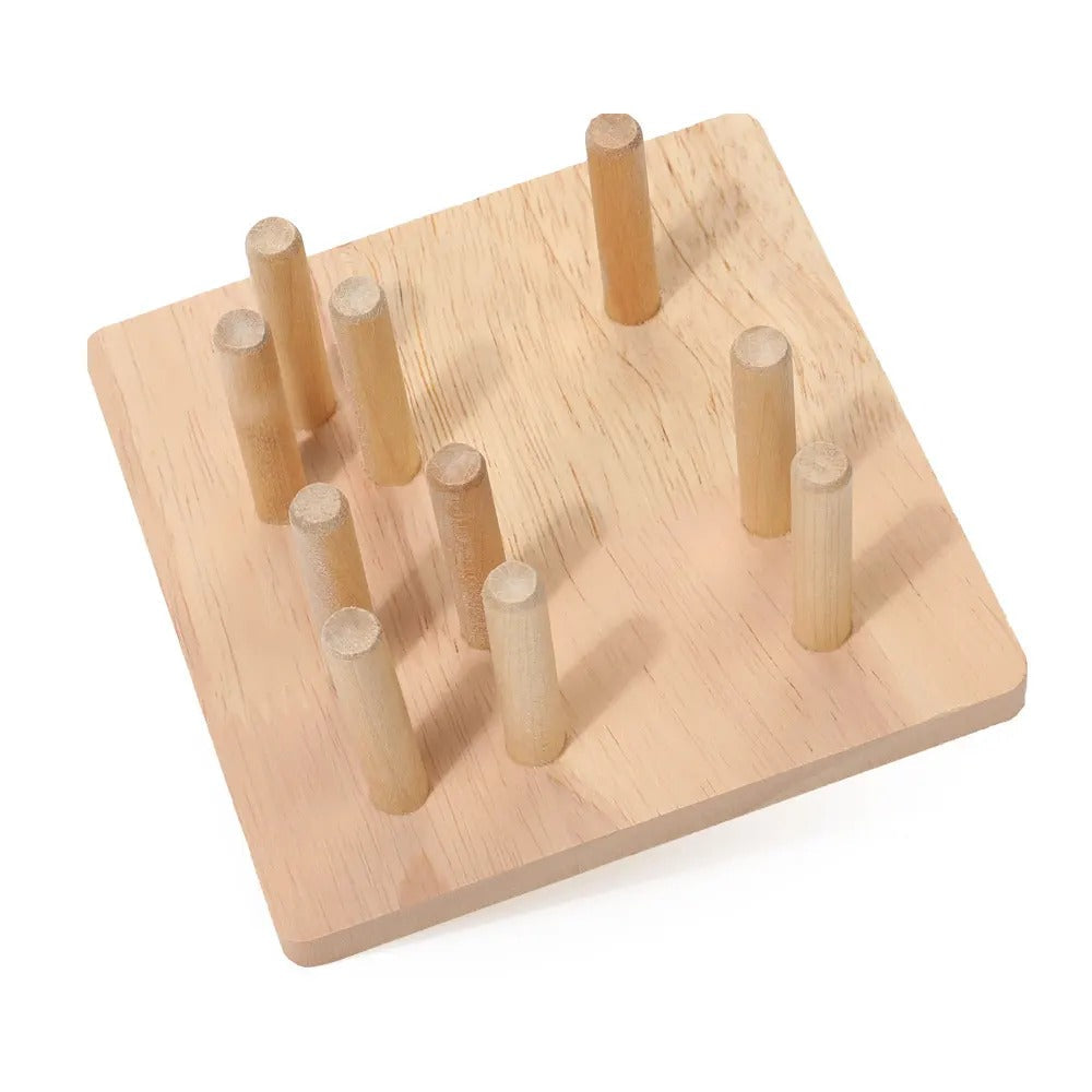 Fidtoy 2 in 1 Geometrical Shapes Learning Four Columns, Wooden Shape Sorting and Stacking Puzzle with 16 Geometric Blocks and Threading Rope Ages 2-6