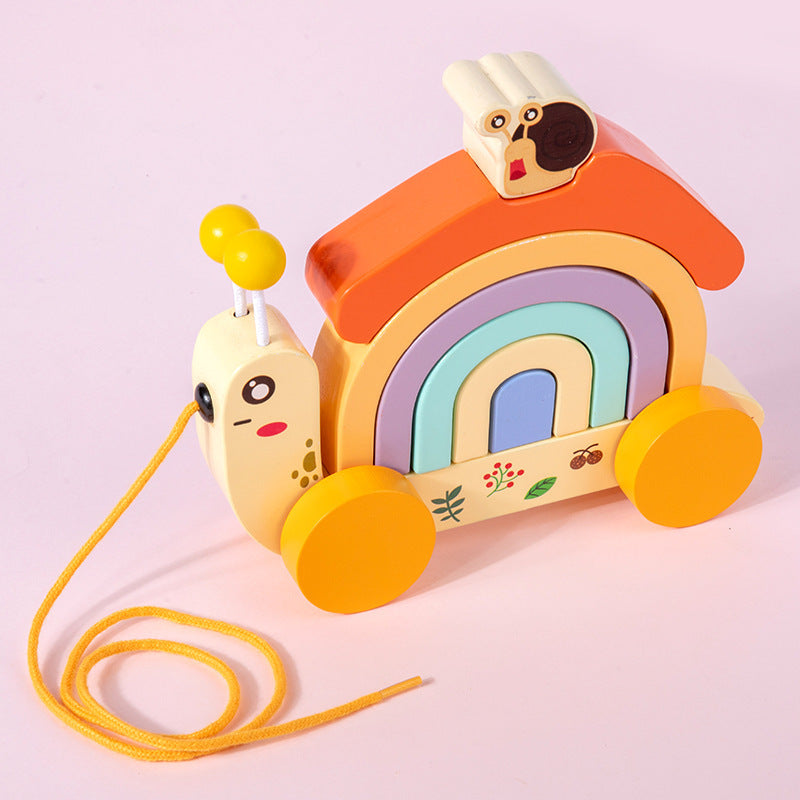 Wooden Rainbow Snail Tractor- Fine motor skills toys