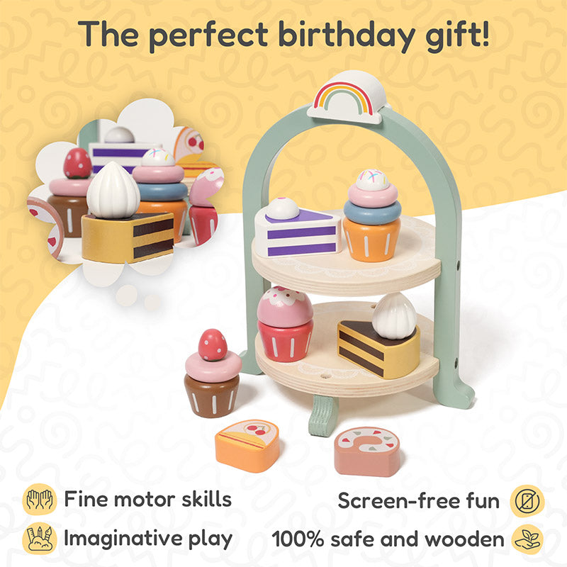 Fidtoy Wooden Cupcake Stacker Set - Pretend Play Toy for Toddlers