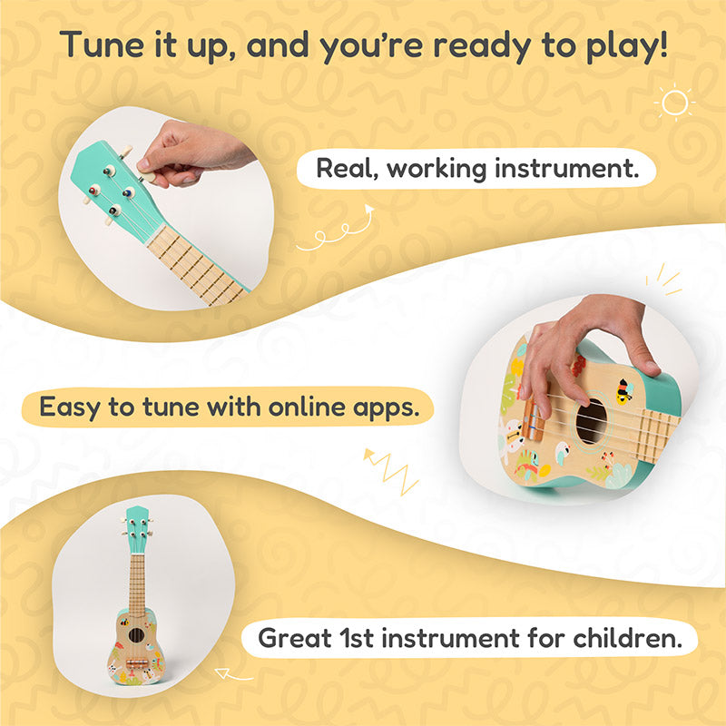 Fidtoy Wooden Ukulele for Kids – Beginner Musical Instrument Toy Age 3+