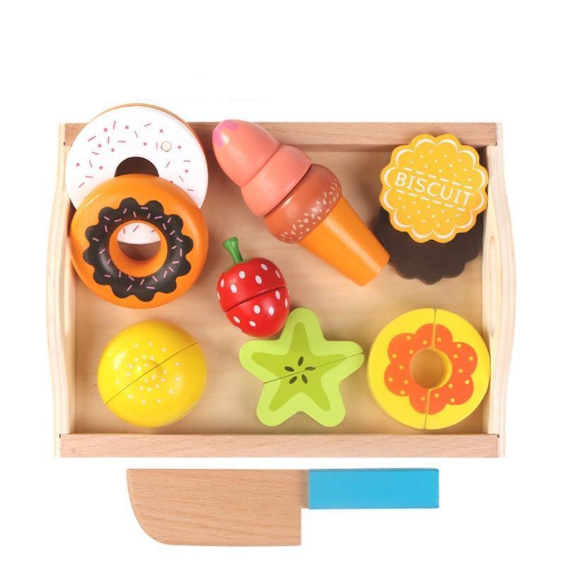 Ensemble de jeu d'imitation en bois sur le thème de la nourriture