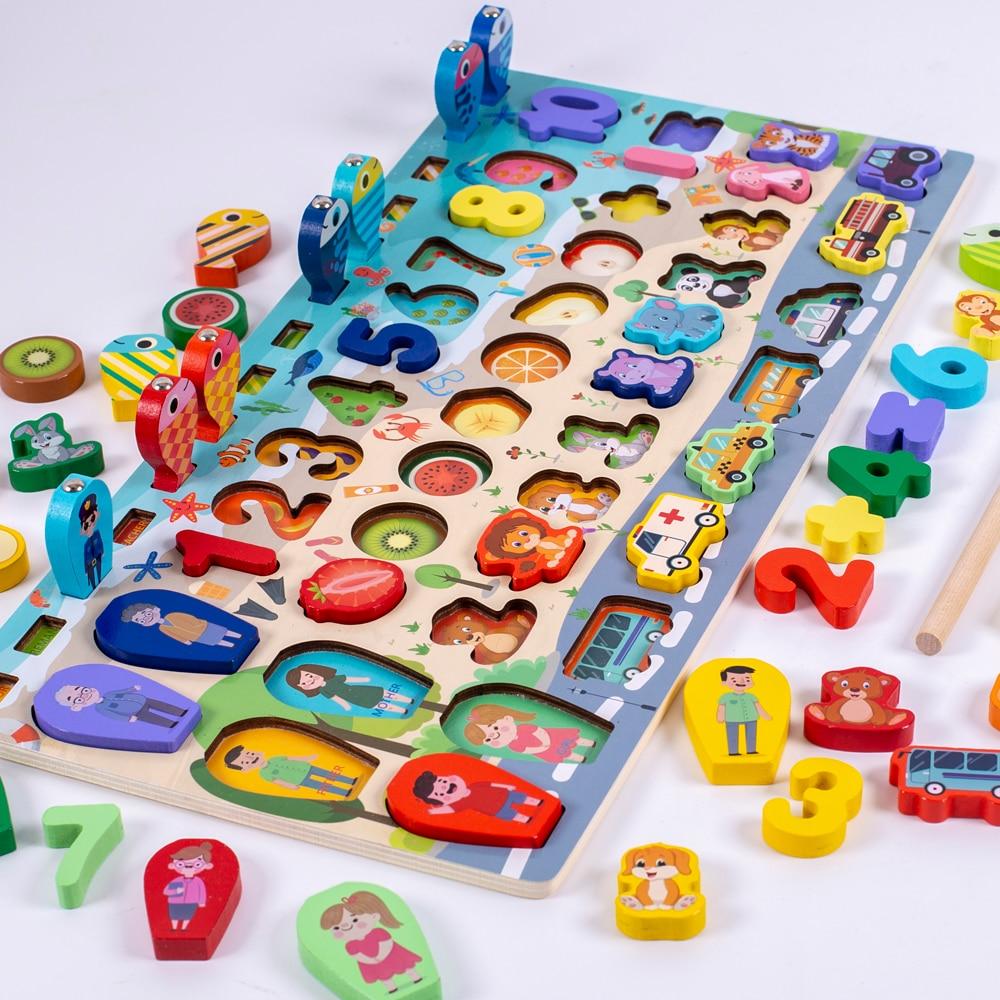 Rompecabezas de madera 3D Montessori Fidtoy para que los niños pequeños aprendan formas