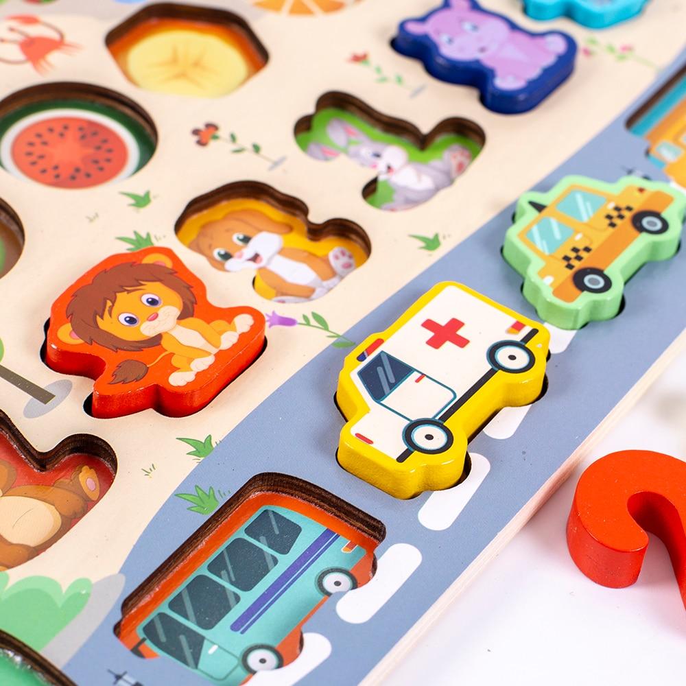Rompecabezas de madera 3D Montessori Fidtoy para que los niños pequeños aprendan formas