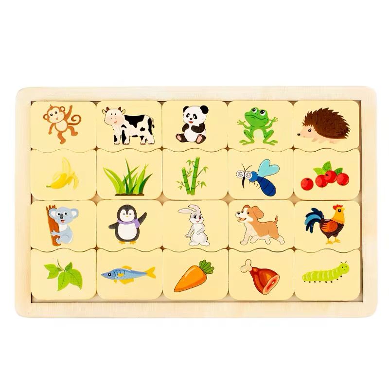 Rompecabezas de emparejar animales y alimentos Montessori - Juguete educativo de madera para niños pequeños y preescolares