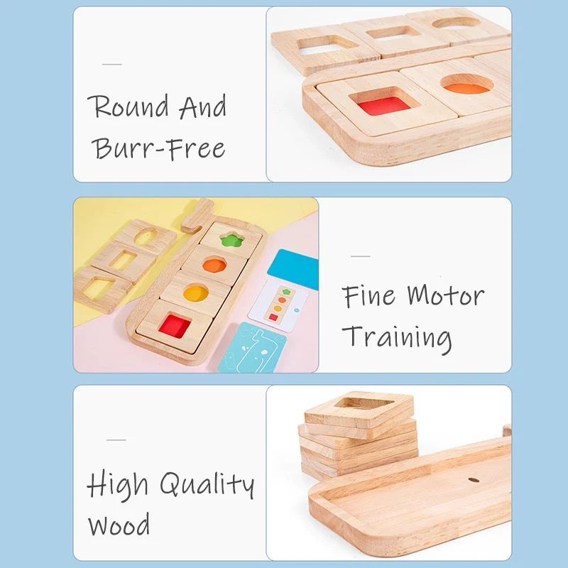 Whale-Shaped Montessori Puzzle – Color and Shape Sorting Wooden Activity for Toddlers