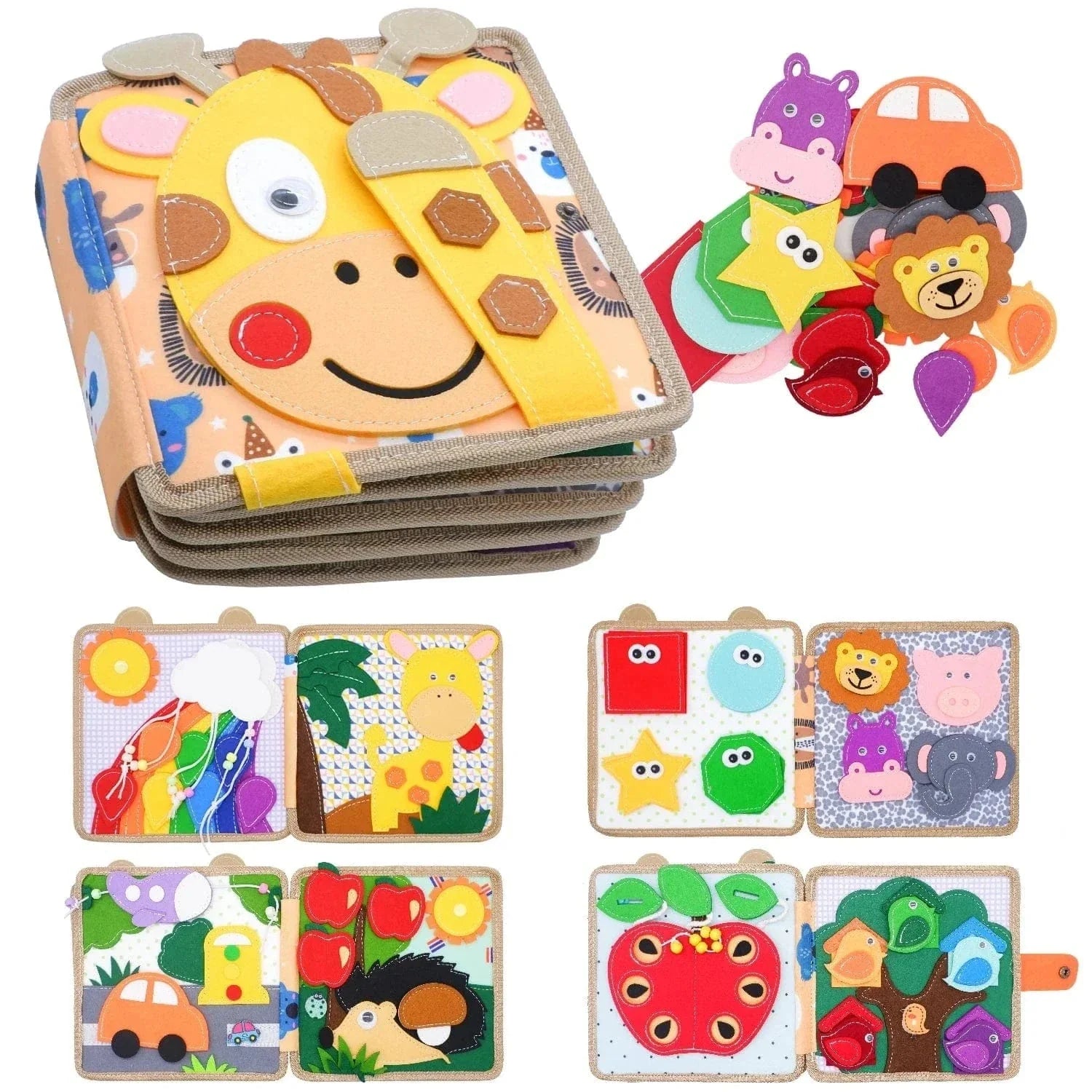 Fidtoy Libro de actividades Montessori de fieltro – Libro sensorial de 16 páginas para niños pequeños