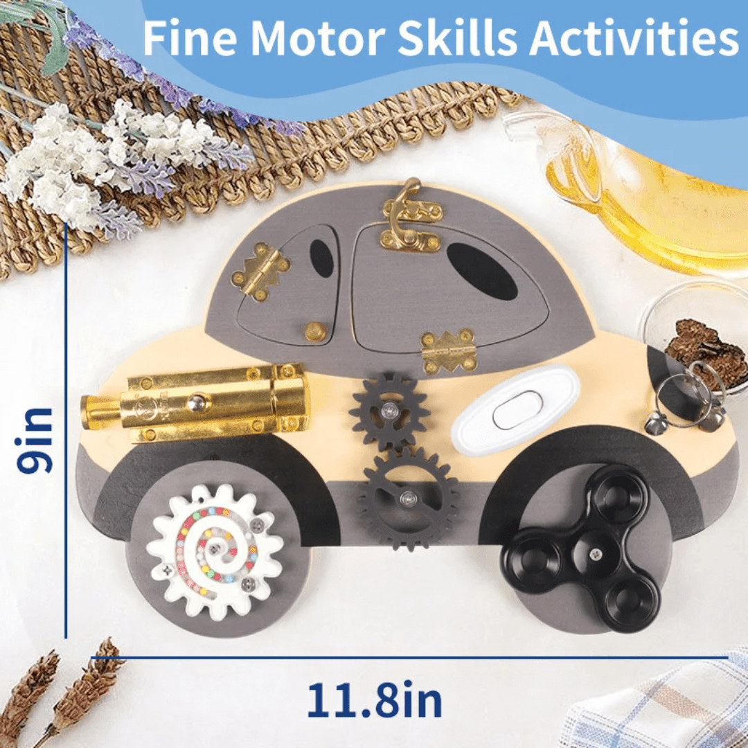 Montessori Wooden Busy Board Steering Wheel – Sensory Toy for Toddlers, Preschool & Travel Activities