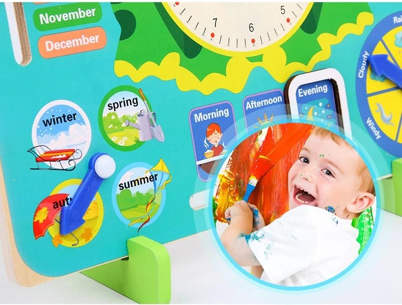 Montessori Wooden Frog Clock Toys For Kids,Learning Calendar,Weather,Season,Time,Week,Early Educational Toy