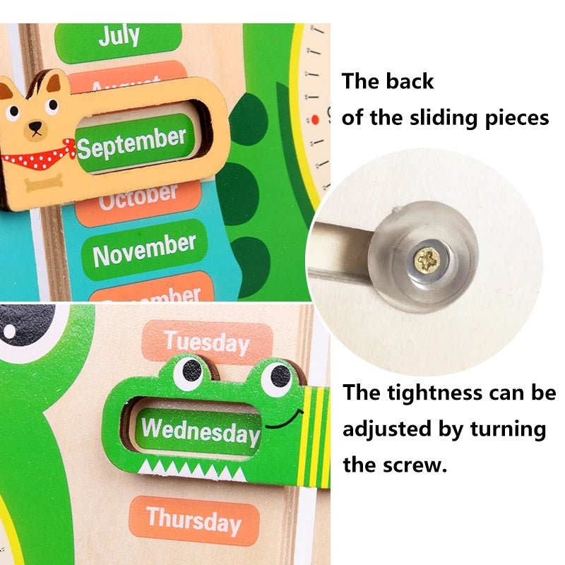 Montessori Wooden Frog Clock Toys For Kids,Learning Calendar,Weather,Season,Time,Week,Early Educational Toy