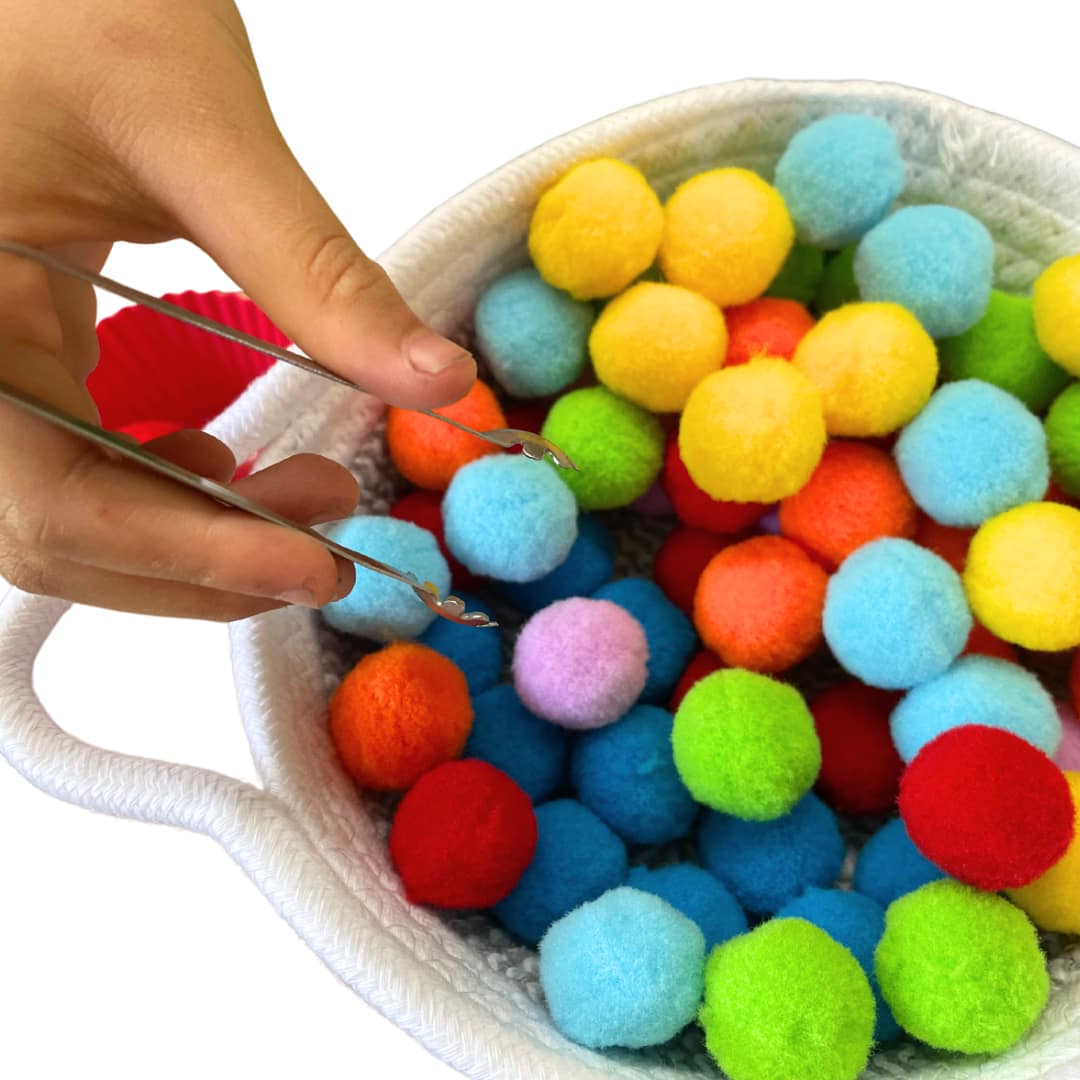 Montessori Kids Pom Poms Transfer Activity Colour Ball in a Basket Sorting Activity