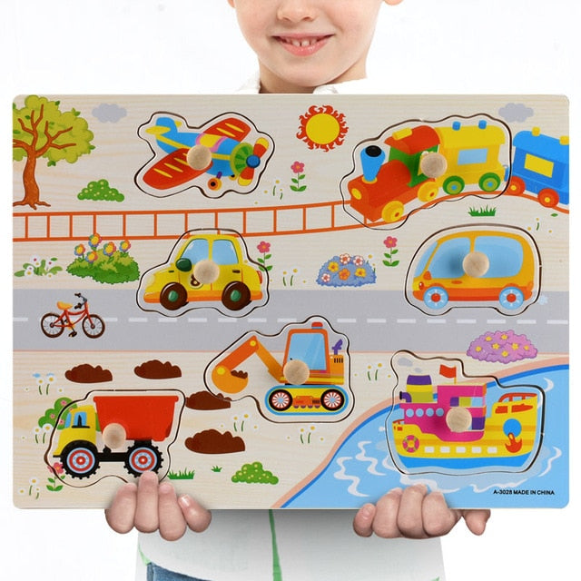 Fidtoy Wooden Vehicle Puzzle for Toddlers – Educational Learning Toy