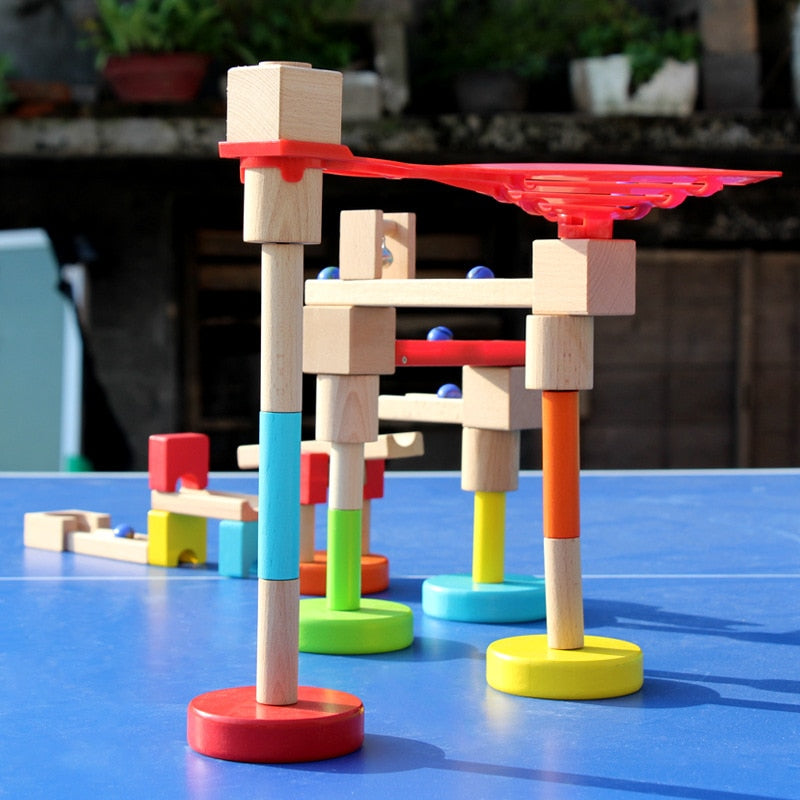 Fidtoy Wooden Marble Run STEM Building Toy for Kids 3+