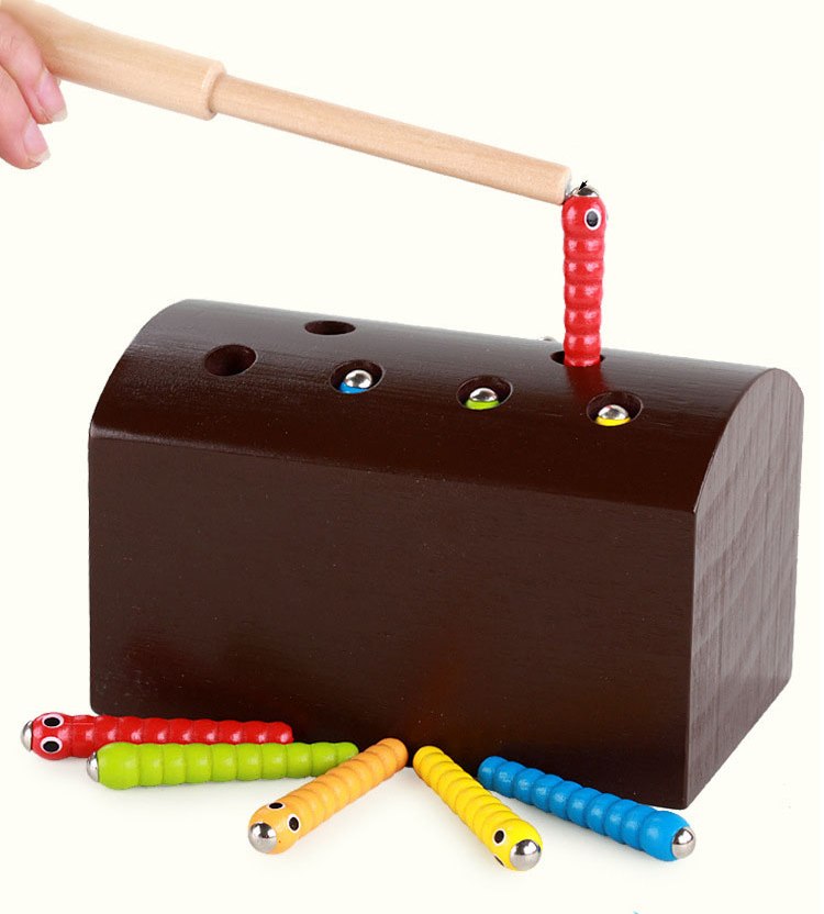 Fidtoy Jouet attrape-insectes en bois – Jeu magnétique de motricité fine pour enfants de 3 ans et plus