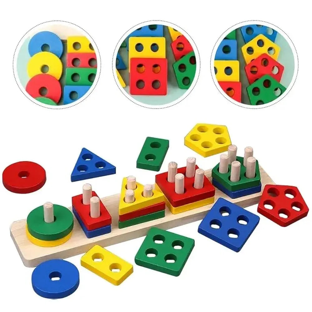 Bandeja de formas de 5 piezas con caja de madera – Juguete educativo para clasificar para niños | Bacha Toys