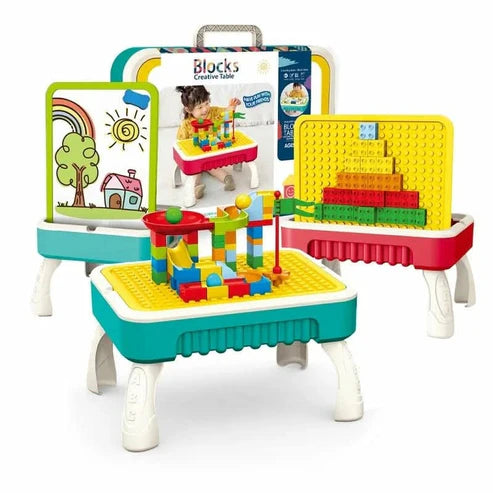 Mesa de construcción 3 en 1 multifuncional con bloques de construcción maletín - T10