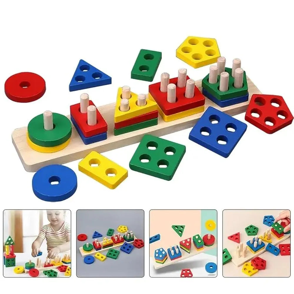 Bandeja de formas de 5 piezas con caja de madera – Juguete educativo para clasificar para niños | Bacha Toys