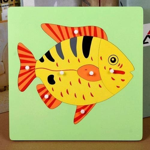 Montessori Animal Puzzles Turtle Bird Frog Horse Fish Rooster Ladybug Butterfly Wooden Educational Preschool Kindergarten Toy