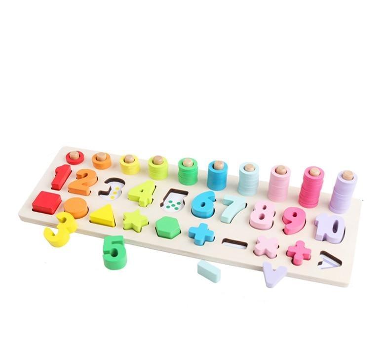 Fidtoy Tablero de Aprendizaje de Formas y Números de Madera para Niños, Anillos de Conteo, Juguete Matemático