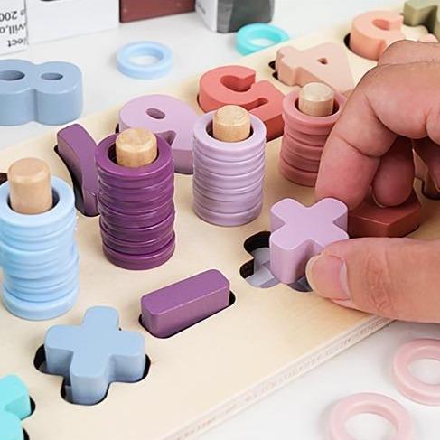 Fidtoy Wooden Shape and Number Learning Board for Kids Counting Rings Math Toy