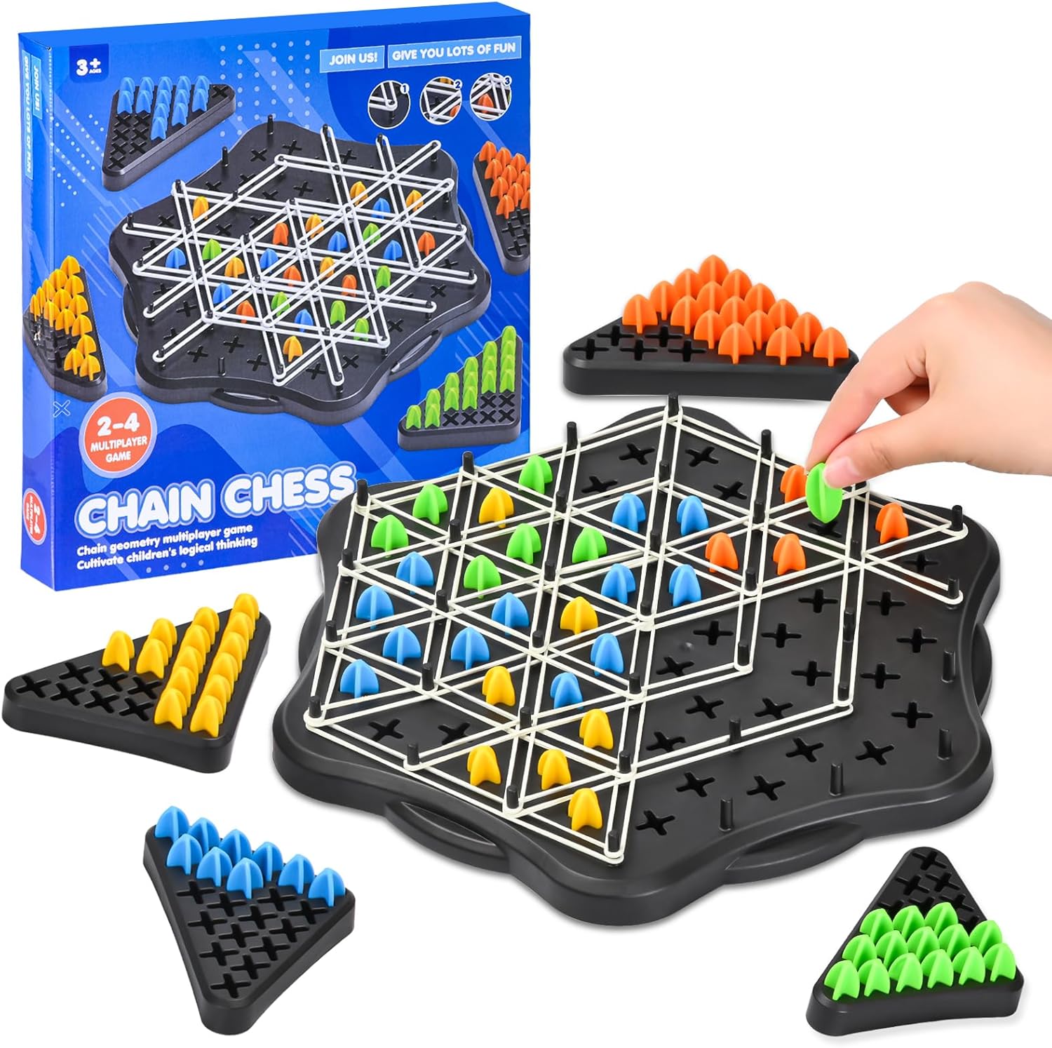 Juego de mesa familiar Chain Triangle Chess - 2 a 4 jugadores