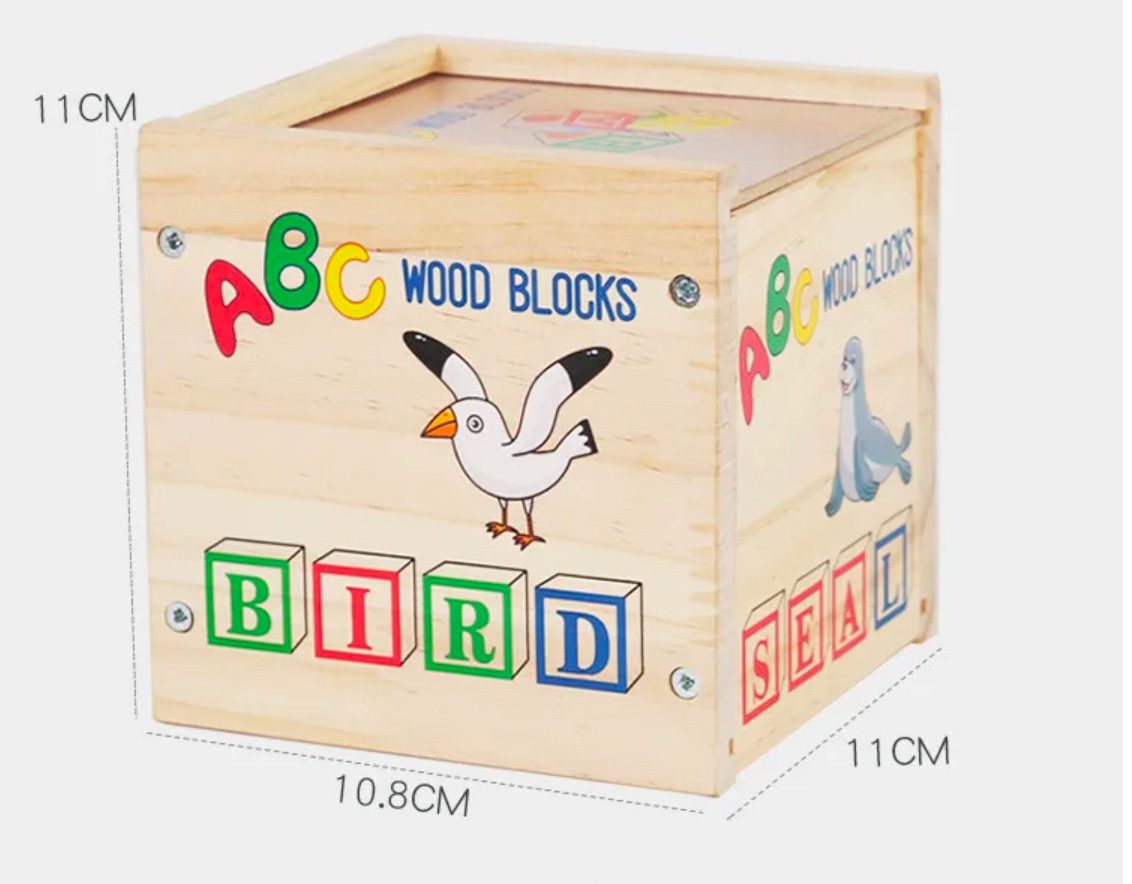 Bloques de madera con alfabeto - Clásico juguete apilable y de aprendizaje ABC con caja de almacenamiento