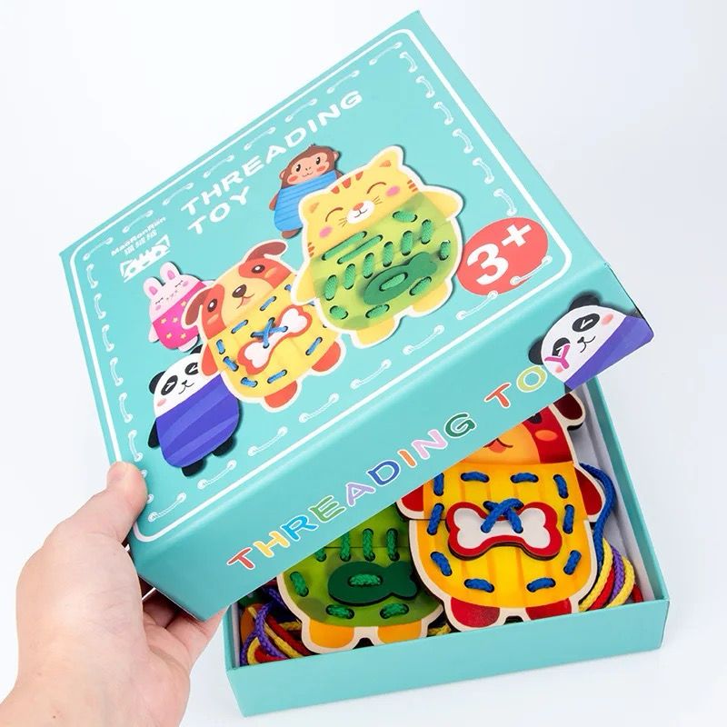 Juego de enhebrar animales de madera – Juguete para la motricidad fina y la coordinación mano-ojo