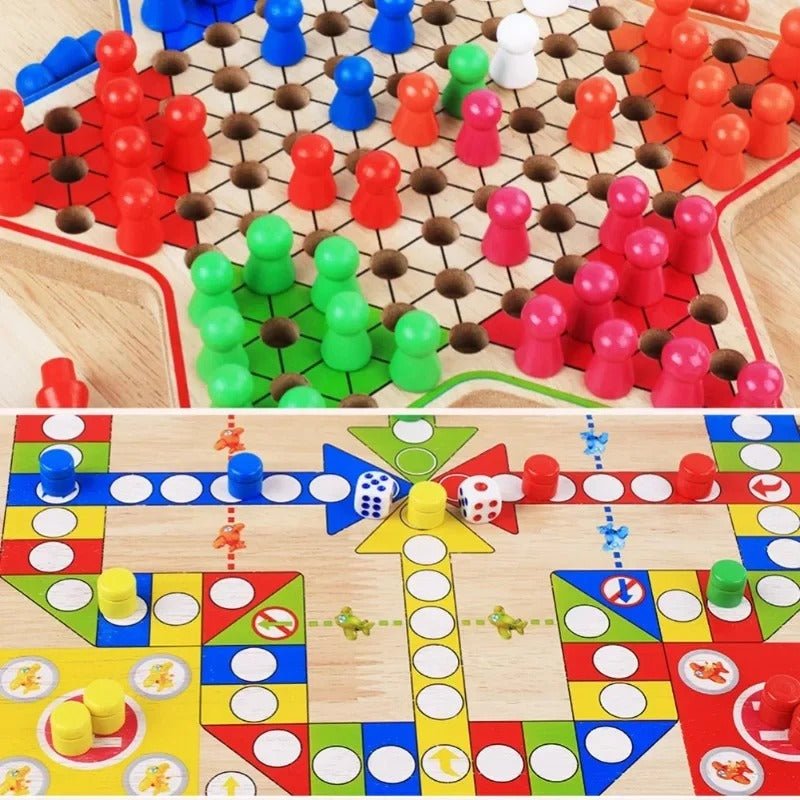 Wooden Checker Board & Ludo 2-in-1 Premium Classic Family Game