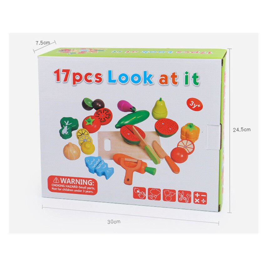 Juego de cocina de juguete de frutas y verduras magnéticas de madera para cortar y educación temprana
