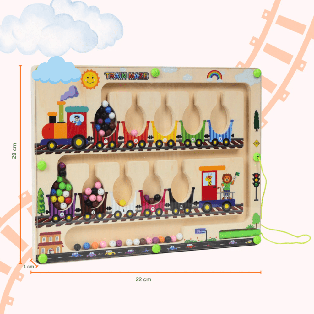 Laberinto magnético de tren de madera – Tablero educativo de aprendizaje de colores y números para niños de 3 a 5 años | Juguete Montessori de motricidad fina para niños pequeños