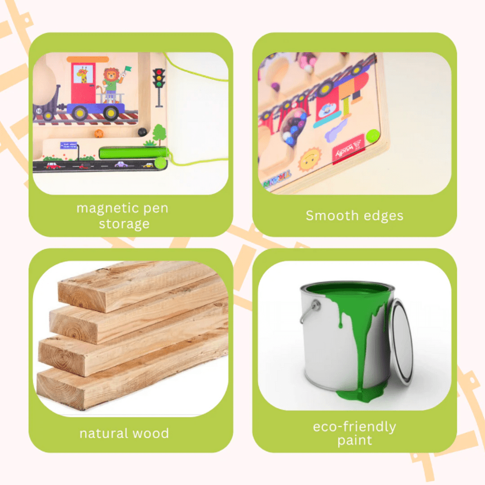 Laberinto magnético de tren de madera – Tablero educativo de aprendizaje de colores y números para niños de 3 a 5 años | Juguete Montessori de motricidad fina para niños pequeños
