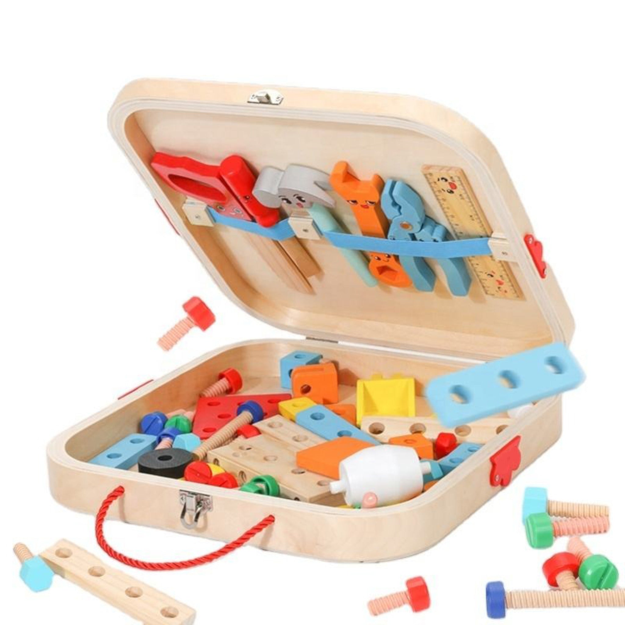 Wooden Tool Box, Montessori Educational STEM Toys, Construction Learning Toys for 3+ Years Kids, Set of 53 pcs, Child Safe Certified, Multi color