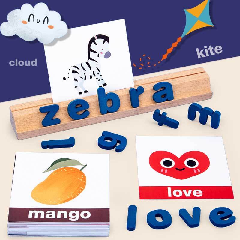Fidtoy Wooden Spelling Learning Toy Alphabet Blocks Flash Cards