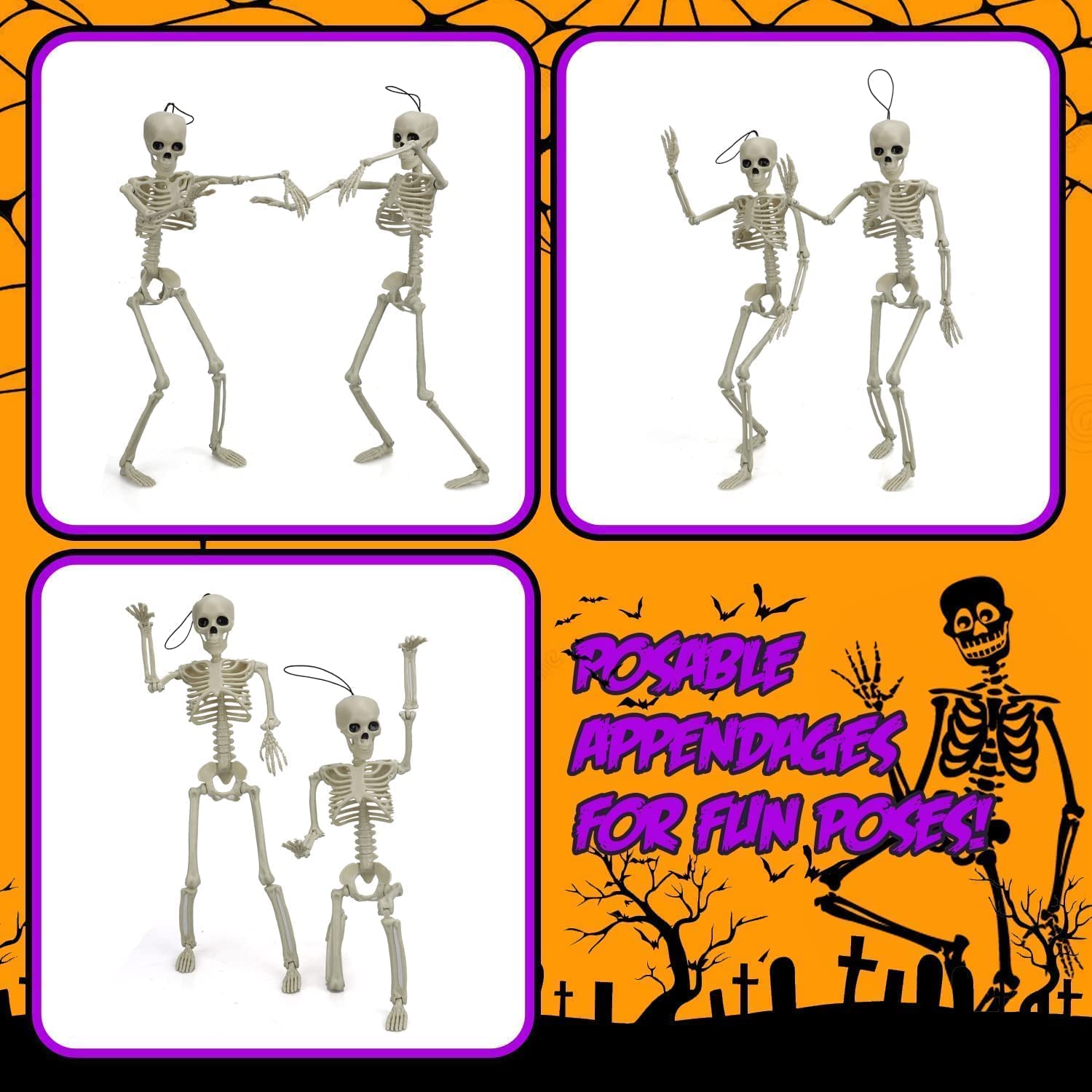 Lot de 2 squelettes articulés Fidtoy pour Halloween