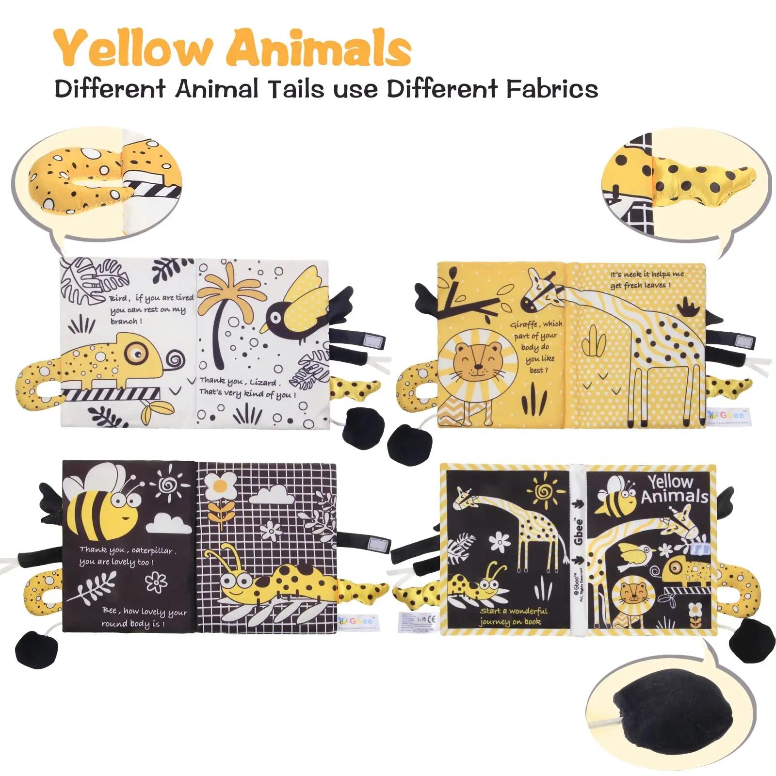 Libro de tela Animales amarillos – Libro sensorial táctil para bebés