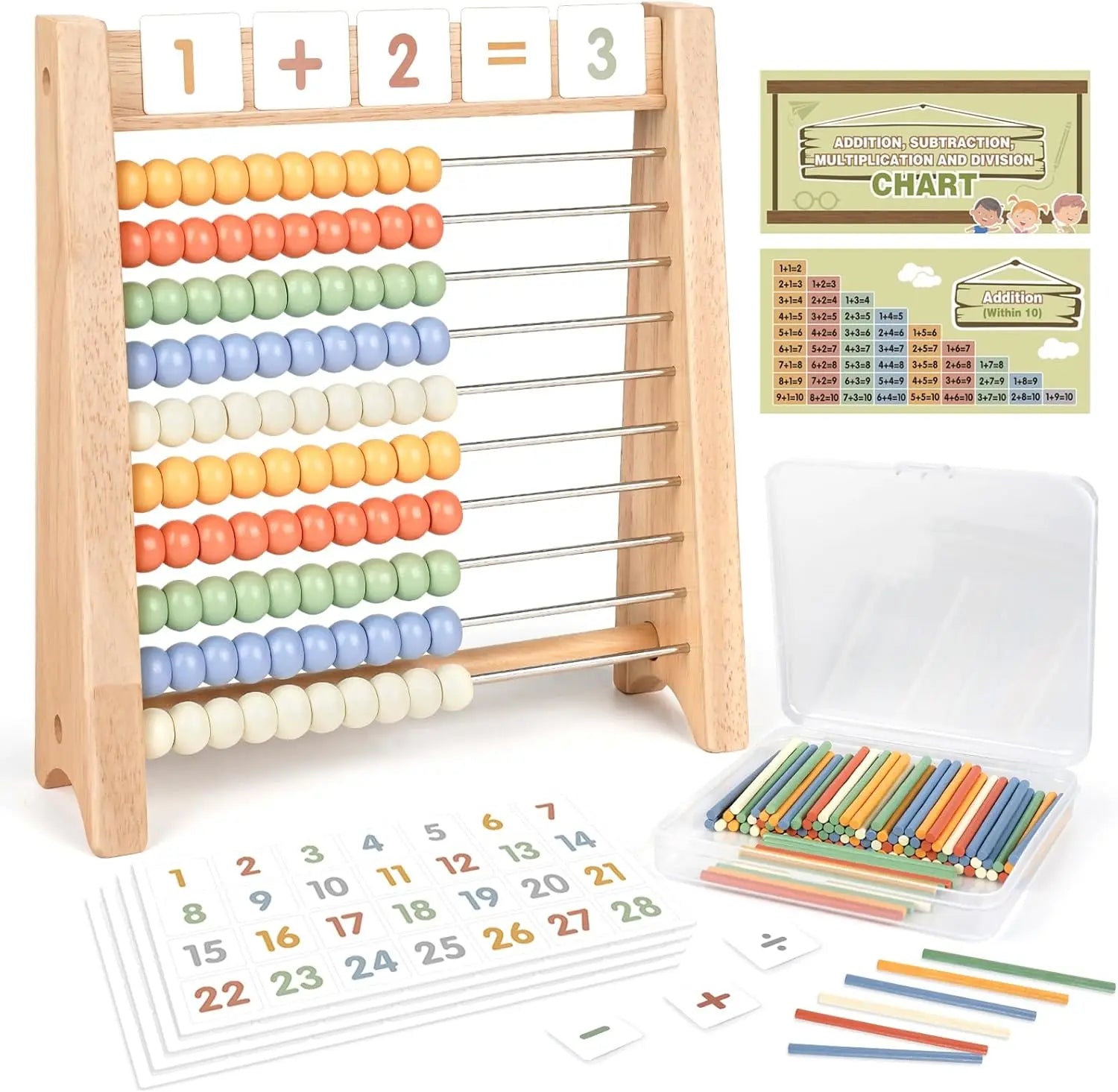 Fidtoy Wooden Math Toy Set for Kids Counting Addition Multiplication Learning Kit