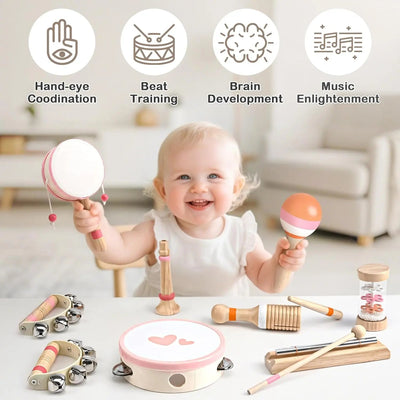 Juego de juguetes musicales de madera Fidtoy para niños pequeños, juego de instrumentos de 8 piezas, juguetes musicales educativos