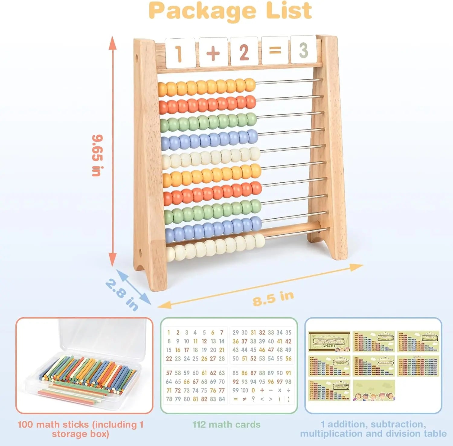 Fidtoy Wooden Math Toy Set for Kids Counting Addition Multiplication Learning Kit
