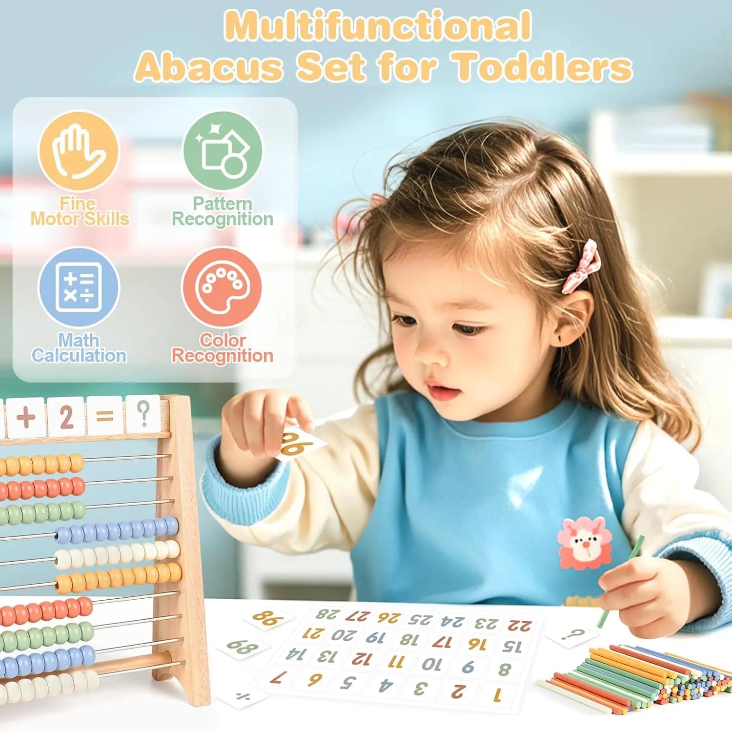 Fidtoy Wooden Math Toy Set for Kids Counting Addition Multiplication Learning Kit
