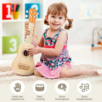 Fidtoy Juego de instrumentos musicales de 7 piezas para niños pequeños Ukelele Juguetes de aprendizaje de ritmo para niños
